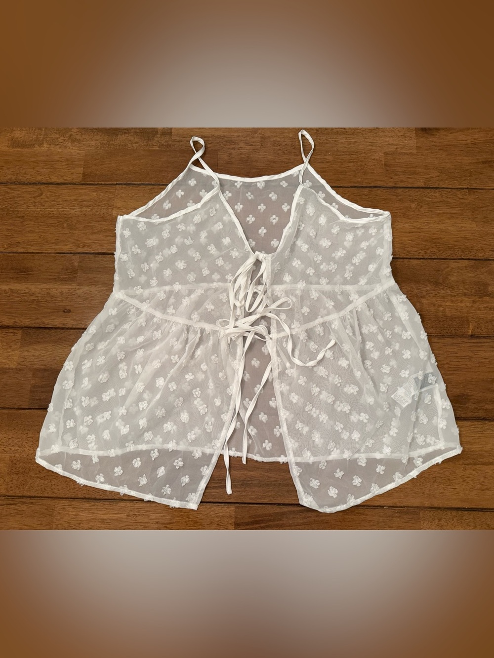 Dazy White Sheer Swiss Dot Tie Front Cami Babydoll Top Size L Boho